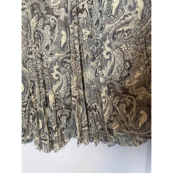 Vintage Y2K Green Paisley Print Mesh Stretchy Midi Skirt Womens Large Earthtones - Picture 3 of 5